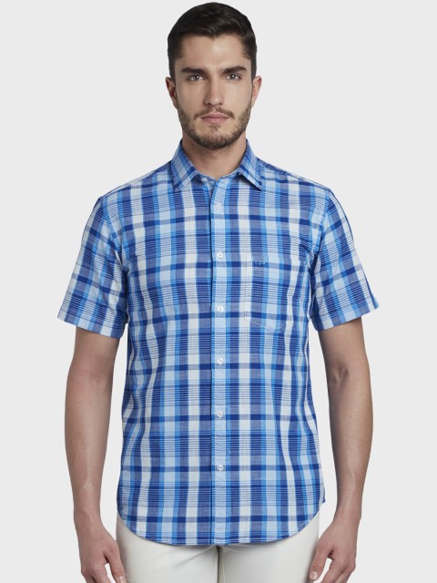 

ColorPlus Men Blue & White Tailored Fit Checked Casual Shirt