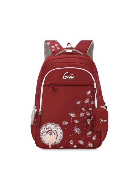 

Genie Girls Maroon Printed 19 inches Large Backpack with Pouch