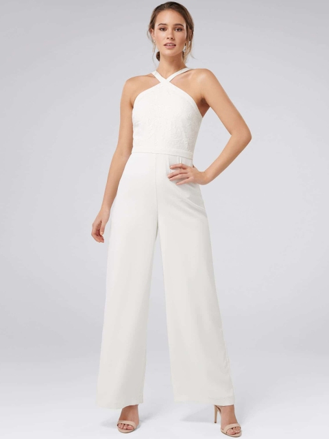 

Forever New Women White Solid Basic Jumpsuit
