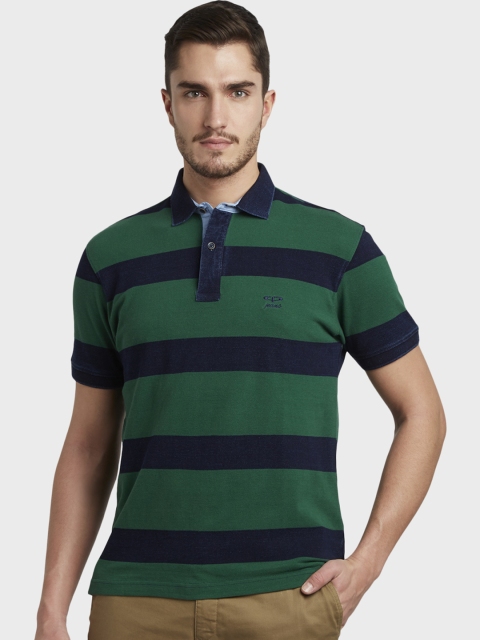 

ColorPlus Men Green Striped Polo Collar T-shirt