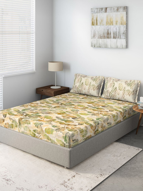 

DDecor Green Floral 140 TC Cotton 1 Queen Bedsheet with 2 Pillow Covers