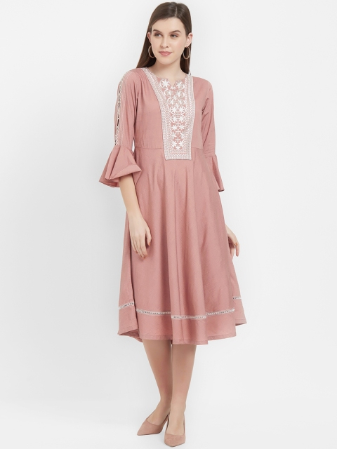 

Soie Women Pink Self Design Fit and Flare Dress