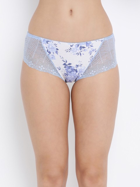 

Clovia Women White & Blue Floral Printed Hipster Brief PN2773P18XL