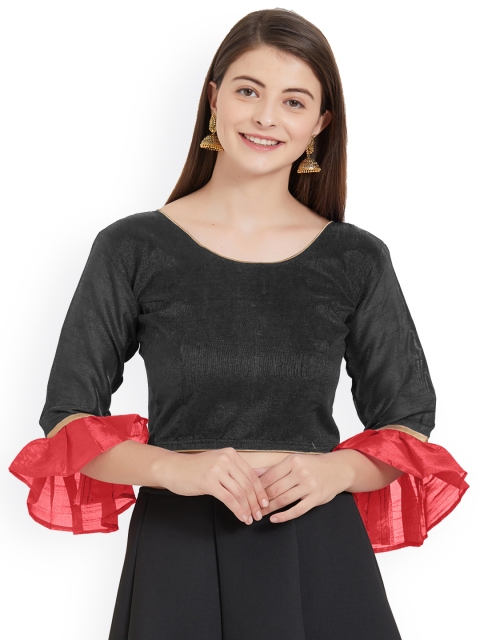 

Mirchi Fashion Women Black Solid Stitched Saree Blouse