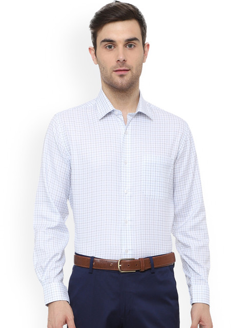 

Louis Philippe Men White & Blue Slim Fit Checked Permapress finest wrinkle free Formal Shirt