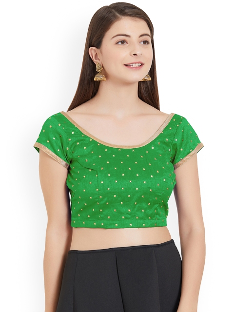 

Mirchi Fashion Women Green Embroidered Stitched Saree Blouse
