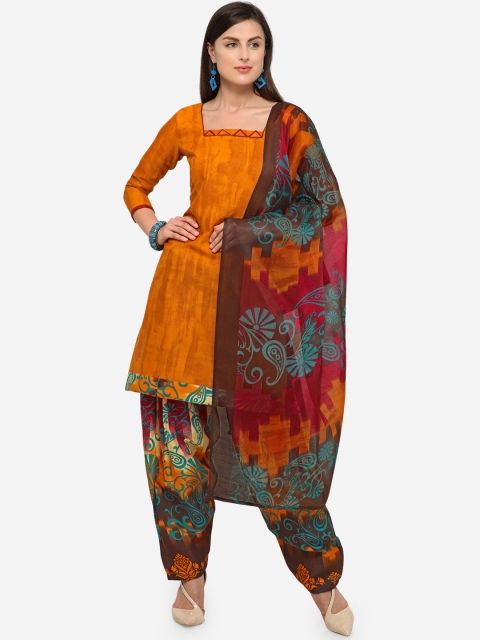 

Rajnandini Mustard & Red Cotton Blend Unstitched Dress Material