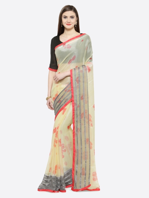 

Shaily Cream-Coloured & Peach-Coloured Silk Blend Printed Saree