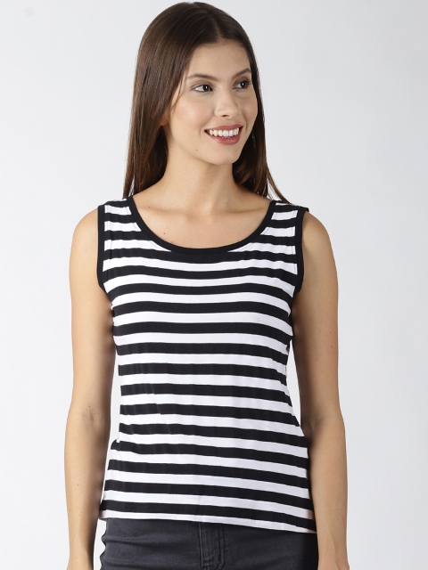 

Blue Saint Women Black & White Striped Round Neck T-shirt