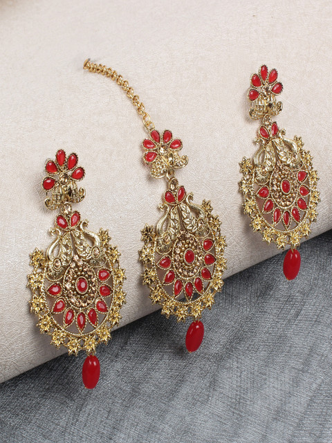 

Shining Diva Women Gold-Plated & Red Embellished Jewellery Set