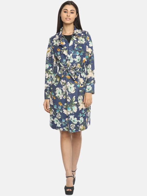 

ISU Women Blue Floral Printed Casual Coat