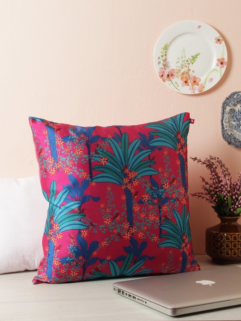 

India Circus by Krsnaa Mehta Pink Single Floral Square Cushion Cover