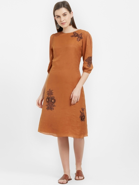 

Soie Women Brown Embellished Fit and Flare Dress
