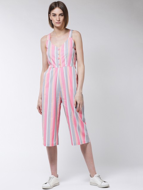 

MAGRE Women Pink & Grey Striped Basic Jumpsuit