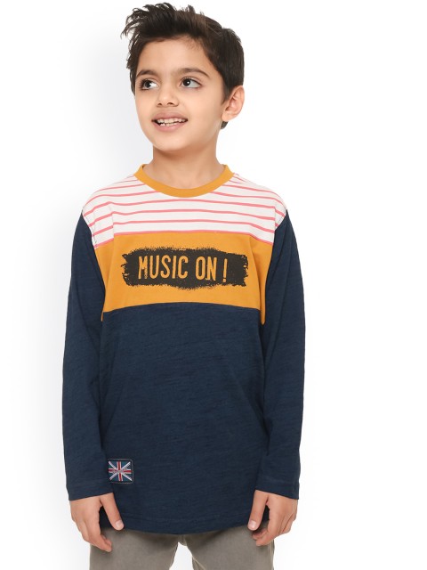 

BodyGlove Boys Navy Blue Striped Round Neck T-shirt