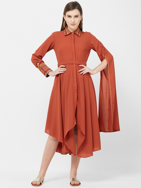 

Soie Women Rust Solid Shirt Dress