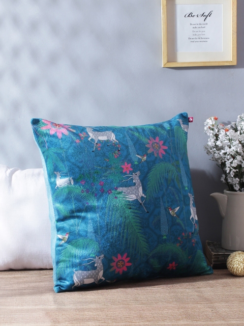 

India Circus by Krsnaa Mehta Teal Blue Printed Single Square Cushion Cover