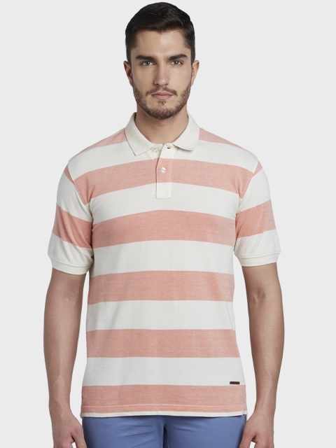 

ColorPlus Men Pink Striped Polo Collar T-shirt