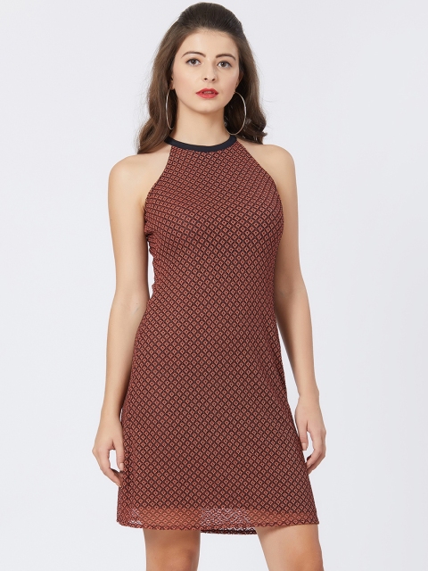 

Soie Women Maroon Self Design Sheath Dress