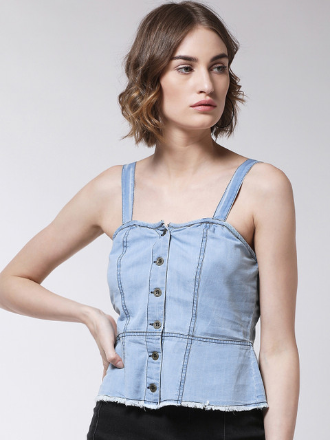 

MAGRE Women Blue Solid A-Line Top