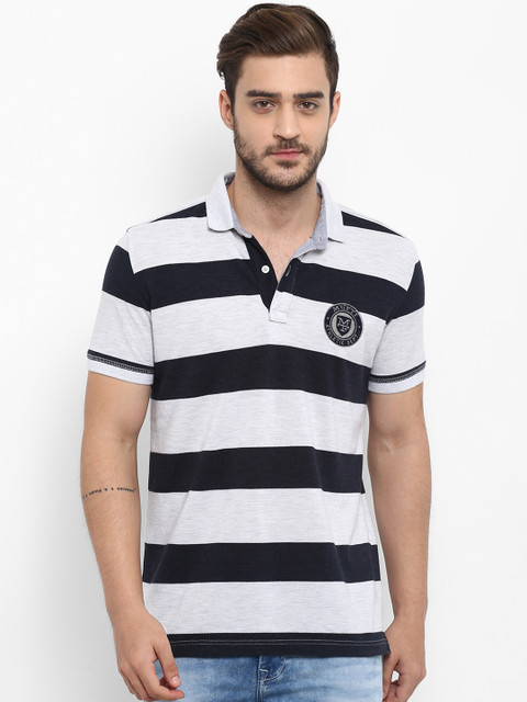 

Mufti Men Grey Striped Polo Collar Slim Fit T-shirt