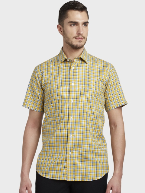 

ColorPlus Men Yellow & Blue Slim Fit Checked Casual Shirt