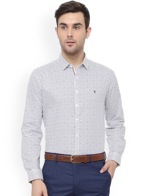 

V Dot Men White Slim Fit Printed Formal Shirt