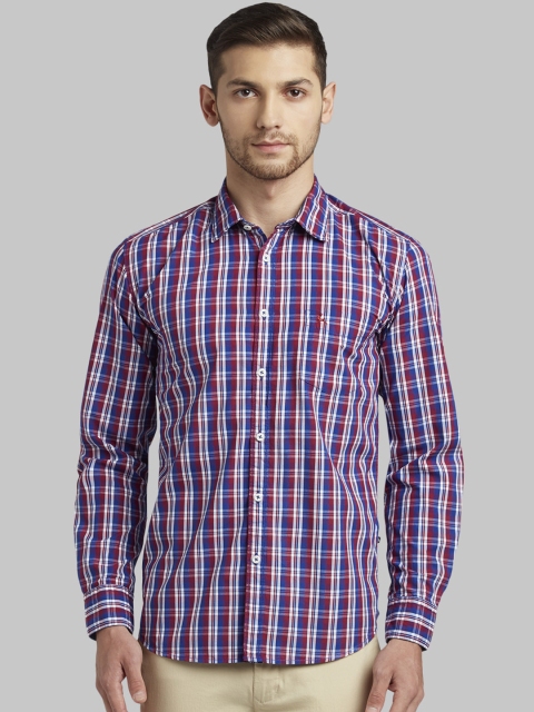 

Parx Men Red & Blue Slim Fit Checked Casual Shirt