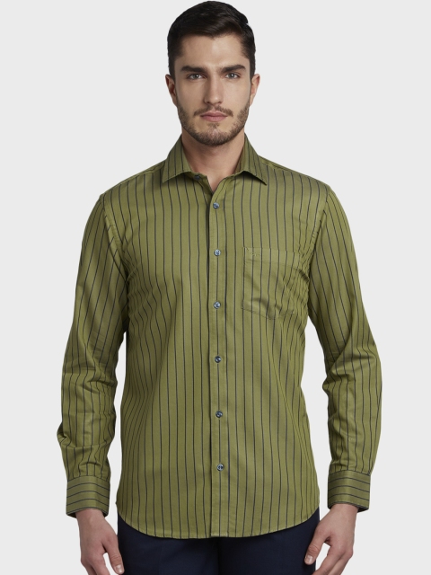 

ColorPlus Men Green Tailored Fit Striped Casual Shirt