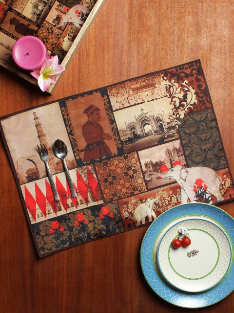 

India Circus by Krsnaa Mehta Set of 6 85 GSM Table Placemats, Brown