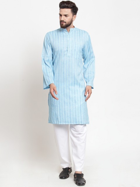 

NEUDIS Men Blue Striped Straight Kurta