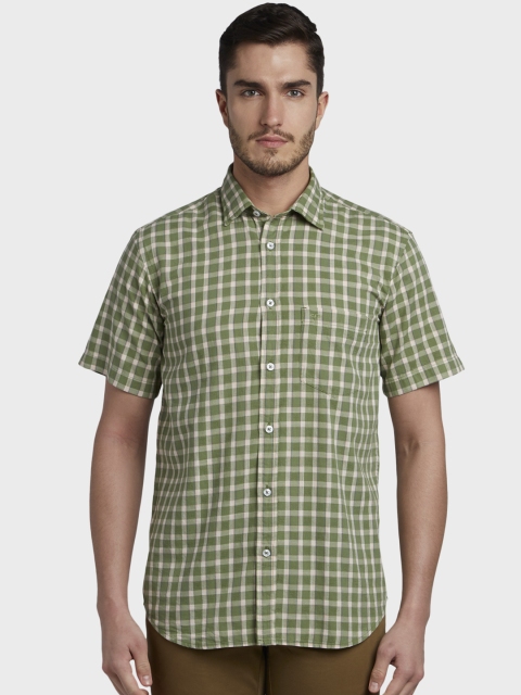 

ColorPlus Men Green & White Tailored Fit Checked Casual Shirt
