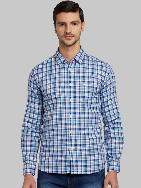 

Parx Men Blue Slim Fit Checked Casual Shirt