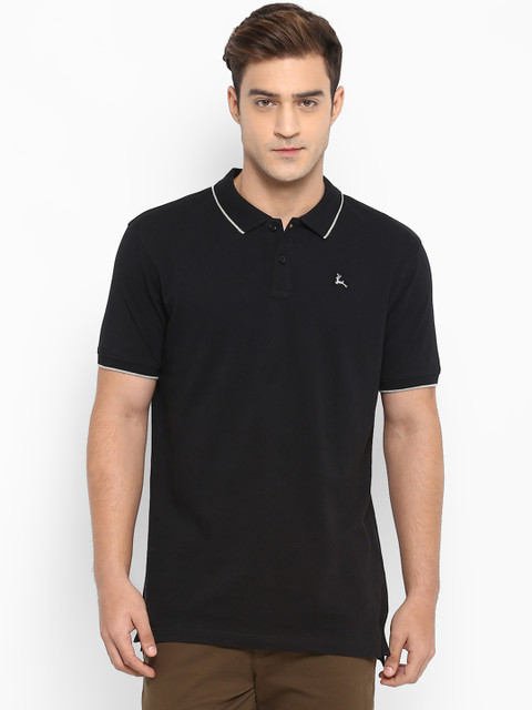 

Parx Men Black Solid Polo Collar T-shirt