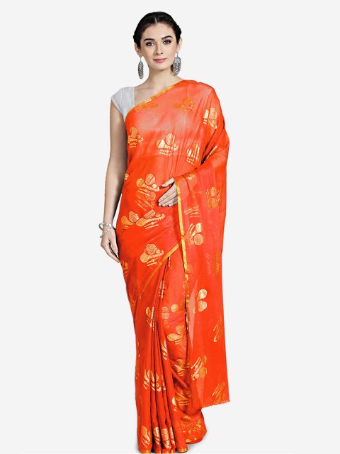 

Chhabra 555 Orange Printed Poly Georgette Saree