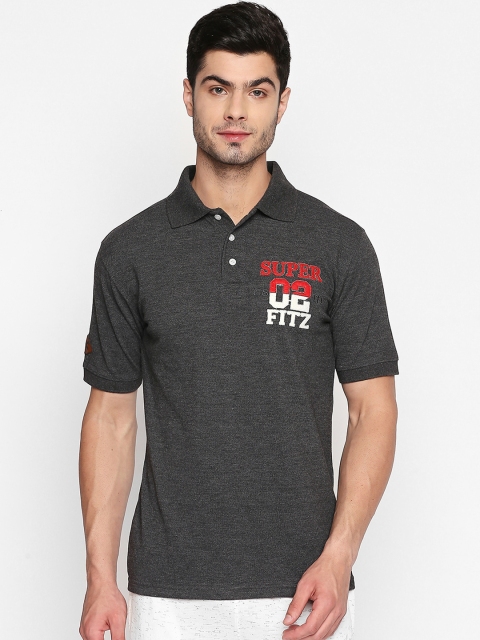 FiTZ Men Charcoal Black Solid Polo Collar T-shirt