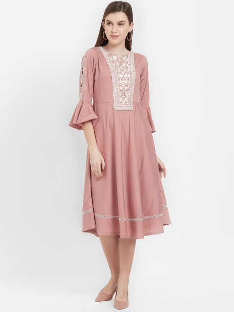 

Soie Women Pink Self Design Fit and Flare Dress