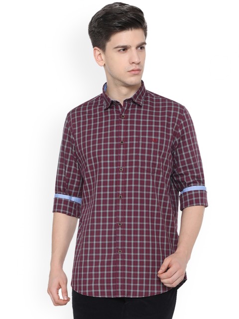 Van Heusen Sport Men Maroon & Beige Slim Fit Checked Casual Shirt