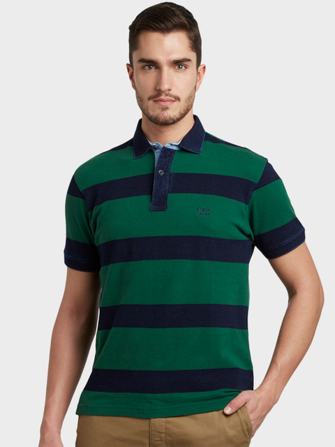 

ColorPlus Men Green Striped Polo Collar T-shirt