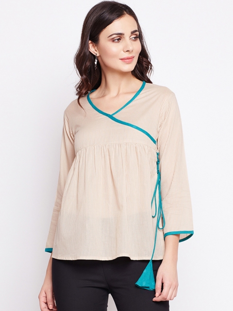 

FABNEST Women Peach-Coloured Striped Wrap Top