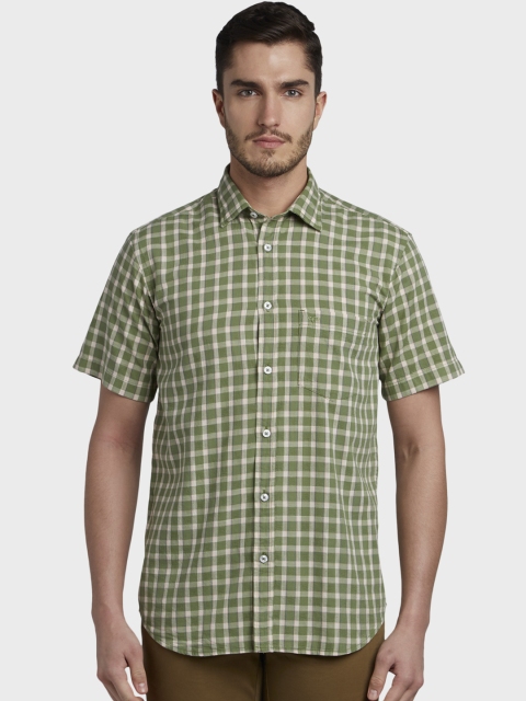

ColorPlus Men Green & White Tailored Fit Checked Casual Shirt