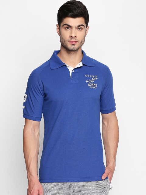 

FiTZ Men Blue Solid Polo Collar T-shirt