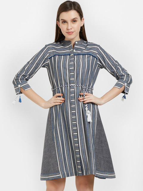 

Soie Women Grey Striped Shirt Dress