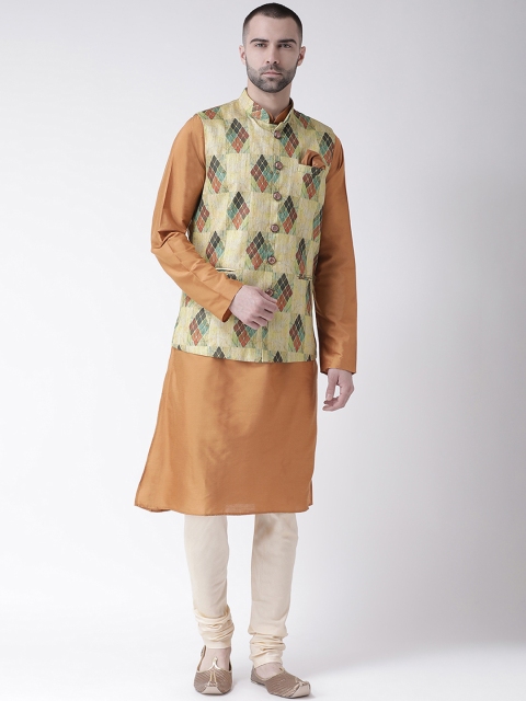 

KISAH Men Brown & White Solid Churidar Kurta with Nehru Jacket