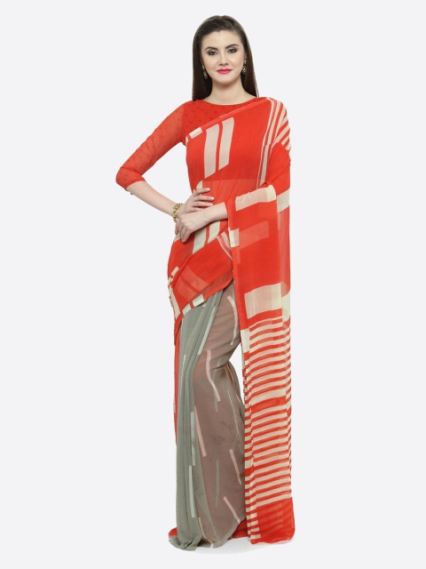 

Shaily Red & Grey Pure Georgette Printed Saree