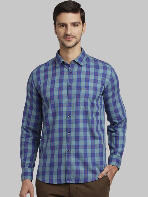 

Parx Men Green & Blue Slim Fit Checked Casual Shirt