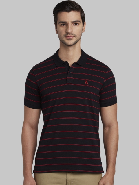 

Parx Men Black Striped Polo Collar T-shirt