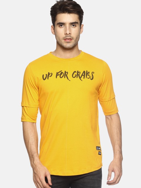 

KULTPRIT Men Yellow Printed Round Neck T-shirt
