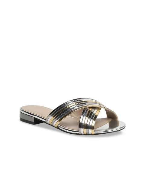 

ALDO Women Gunmetal-Toned Solid Open Toe Flats, Metallic