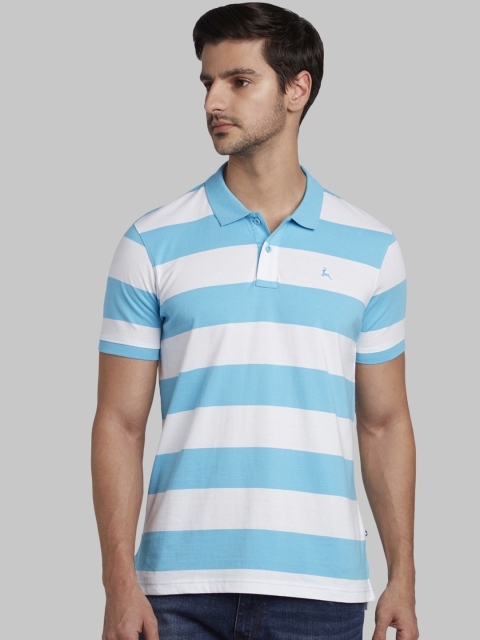 

Parx Men Blue Striped Polo Collar T-shirt